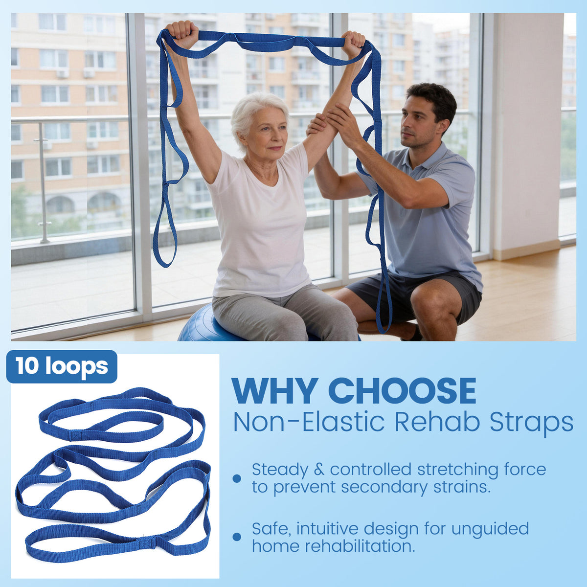 LumaHvn® 75-Inch Non-Elastic Stretching Strap with 10 Loops