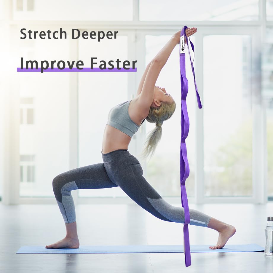 Stretching Strap Yoga Strap with Loops for Physical Therapy, Non-Elastic | 10 Loops, 75 inches length, Multi-Color Selection for Yoga Strap for Stretching, Pilates, Dance and Gymnastics