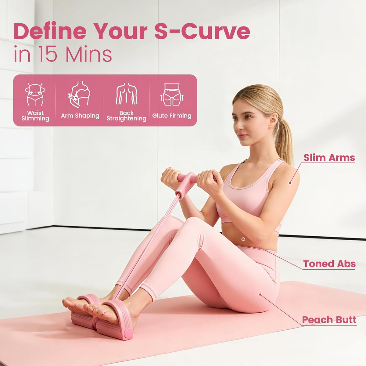 9-in-1 Home Workout Equipment for Women, Pedal Resistance Band with Handle, Thigh Master, Core Sliders & Exercise Bands with Workout Guide, Beginner Starter Kit for Ab Workout & Body Toning