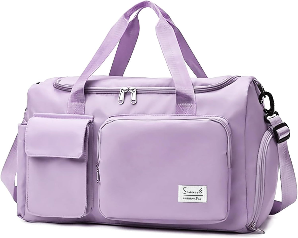 Suruid Gym Bag with Shoe Compartment, Sports Duffle Bag for Women, Purple | Dry Wet Separation Pouch, For Men and Women, Overnight Weekender Training Handbag Yoga Bag