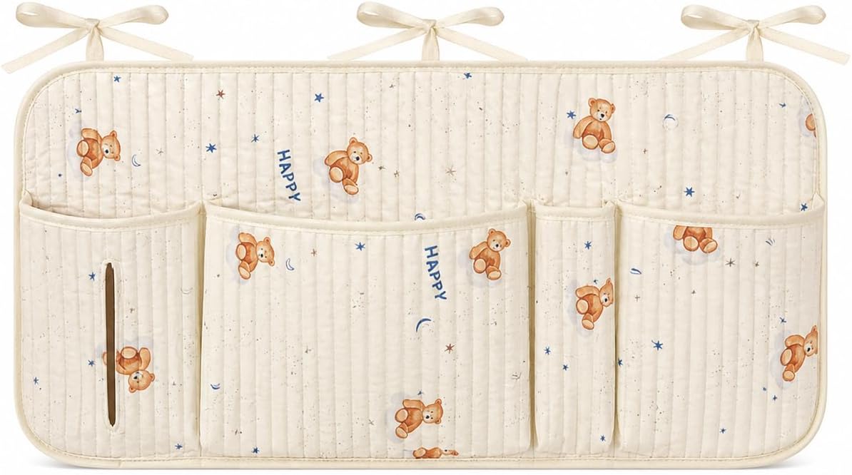 Bedside Caddy Nursery Playpen Organizer, Hanging Crib Book & Toy Storage