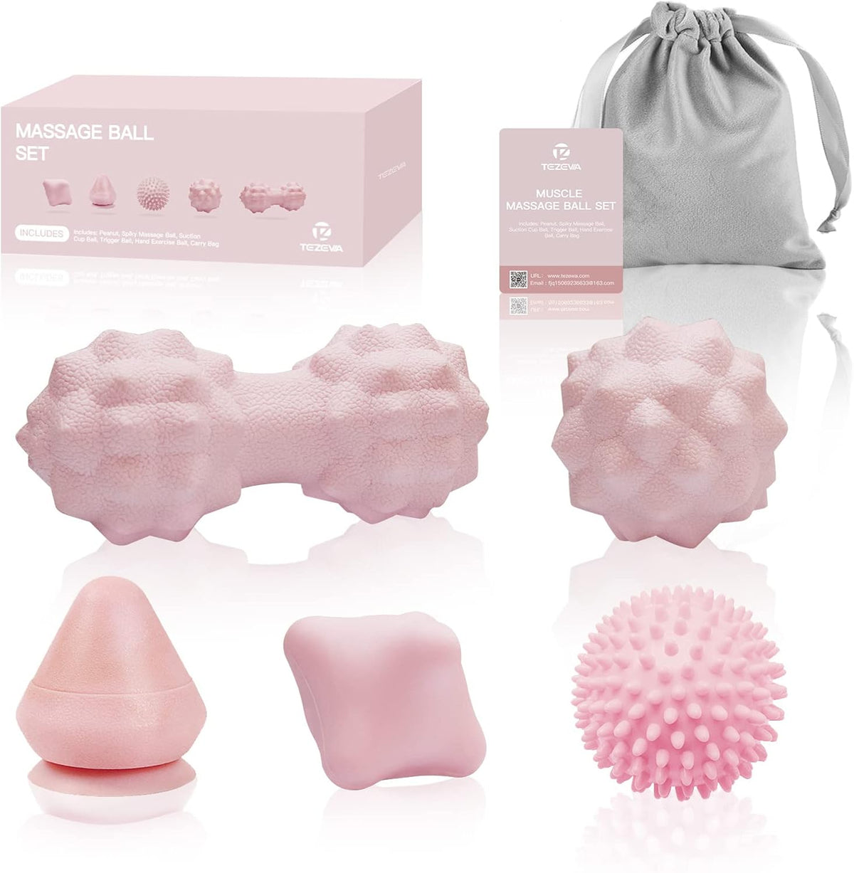 Massage Ball Set for Myofascial Trigger Point Release & Deep Tissue Massage, Firm/Soft Mountable Self/Peanut/Spiky/Hand Exercise Ball