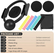 Pilates Essentials Kit for Home Workouts Women, Black Pilates Equipment Set with 9 Inch Yoga Ball, Pilates Slider, Resistance Band, yoga straps for stretching, Pilates Ring and Ball Set for Beginners