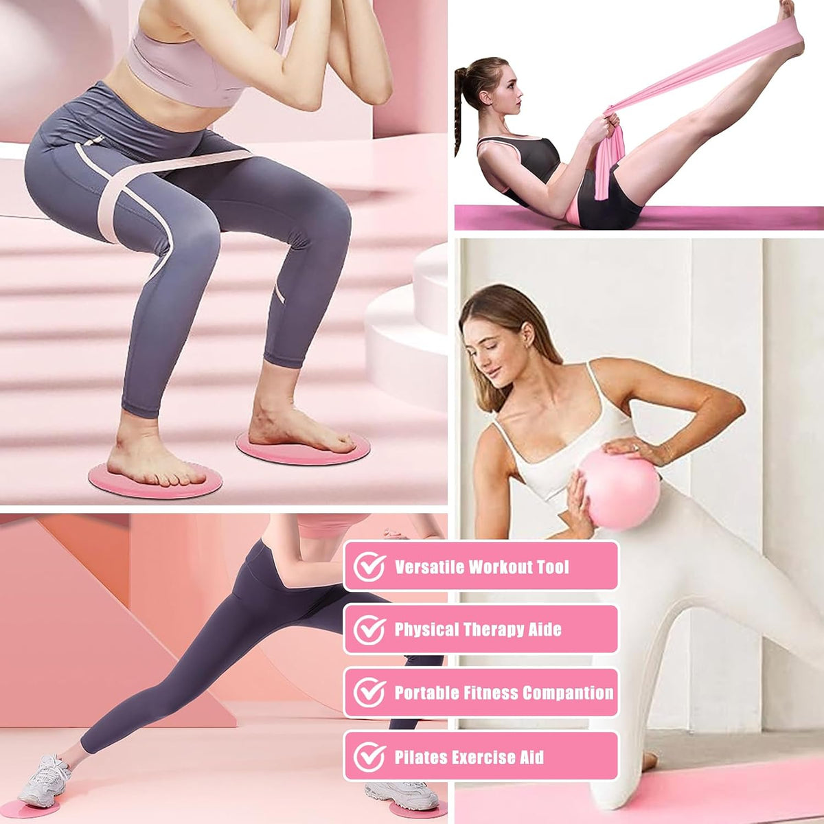Pilates Kit for Women,Pilates Ring and Ball Set, Resistance Bands, Grip Socks & Yoga Mat Bag, Complete Pilates Essentials Starter Kit for Home Workouts, Pilates Equipment Gift Set for Beginners Pink