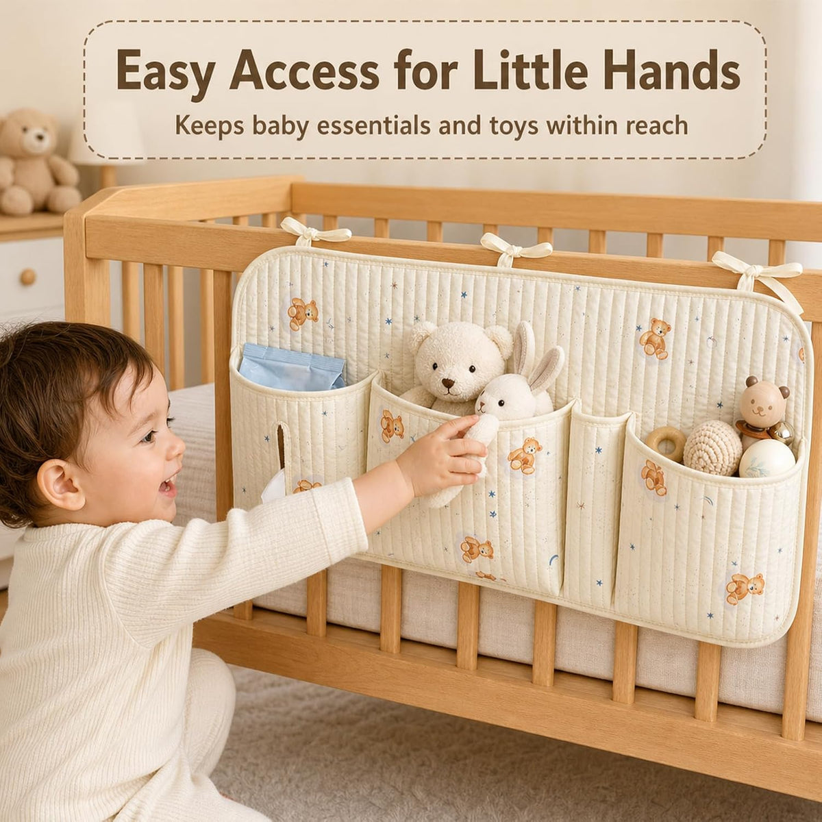 Bedside Caddy Nursery Playpen Organizer, Hanging Crib Book & Toy Storage