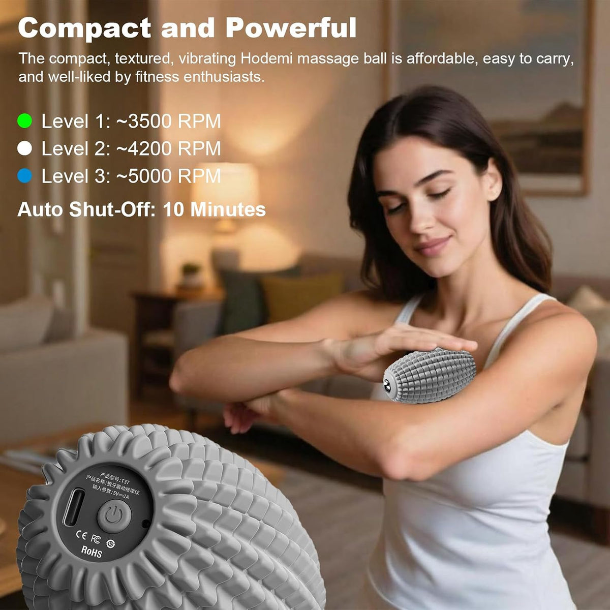 HODEMI Vibrating Massage Ball with Magnetic Rolling Head, Handheld High-Frequency Vibration Massager, 3 Speed Levels, Rechargeable Silicone Massage Roller for Gym, Office, and Travel Use (Purple)