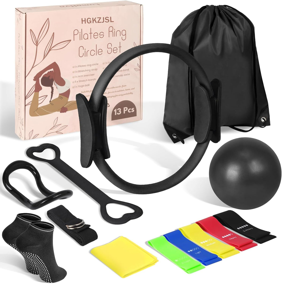 Pilates Kit for Women 13PCS, Pilates Ring Ball Resistance Bands Workout Set | Pilates equipment set for women and beginners, at home pilates kit for mat workouts, toning, stretching and strength training