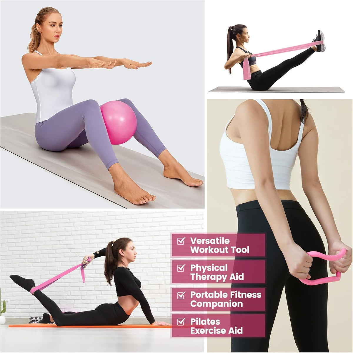 Pilates Kit for Women 13PCS, Pilates Ring Ball Resistance Bands Workout Set | Pilates equipment set for women and beginners, at home pilates kit for mat workouts, toning, stretching and strength training