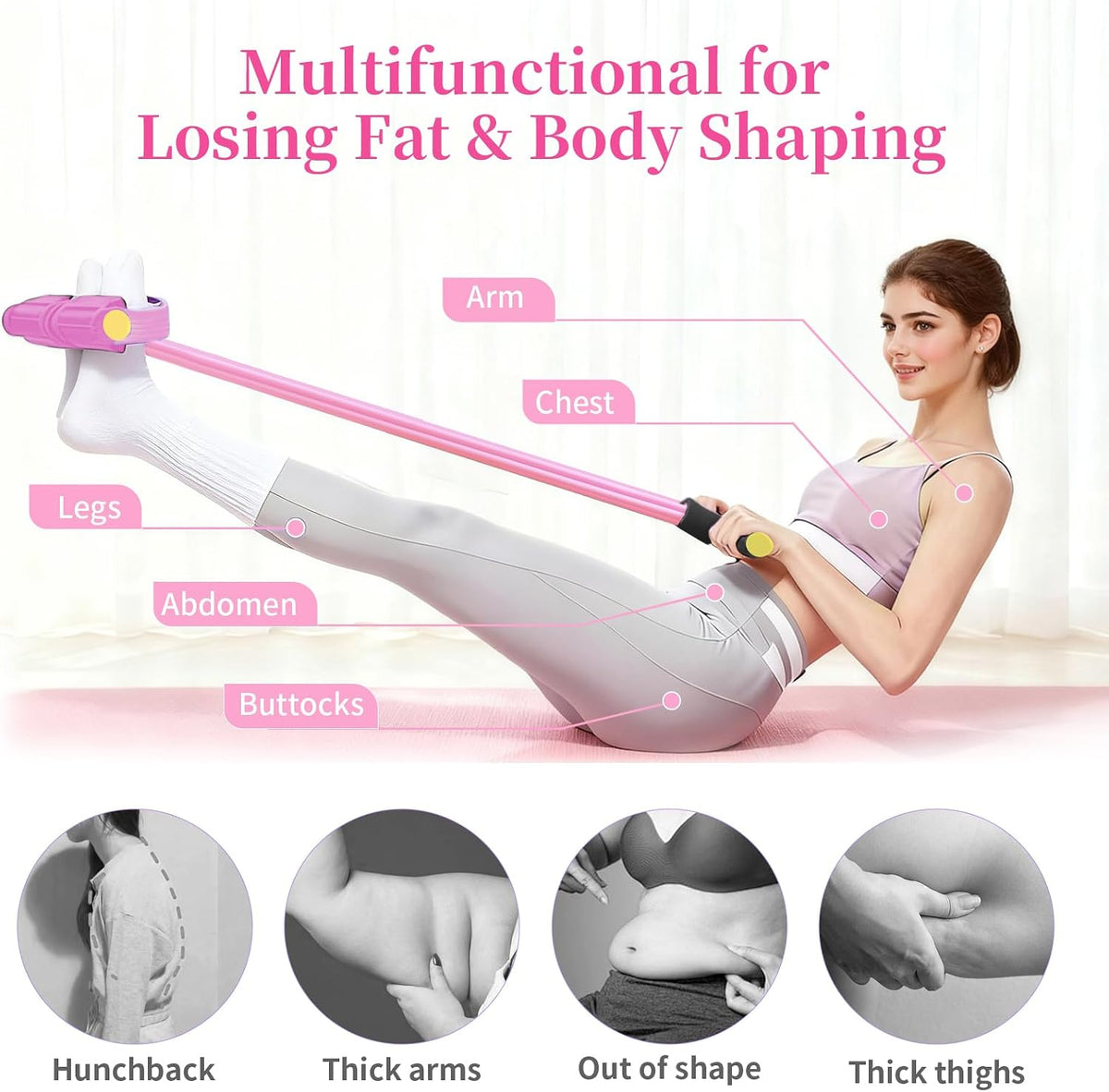 Pedal Resistance Band with Handle, Upgraded 6-Tube Exercise Bands | Natural Rubber Tension Rope, Multifunction Foot Pedal Resistance Bands for Working Out, Ab, Waist, Arm, Leg, Pilates, Yoga