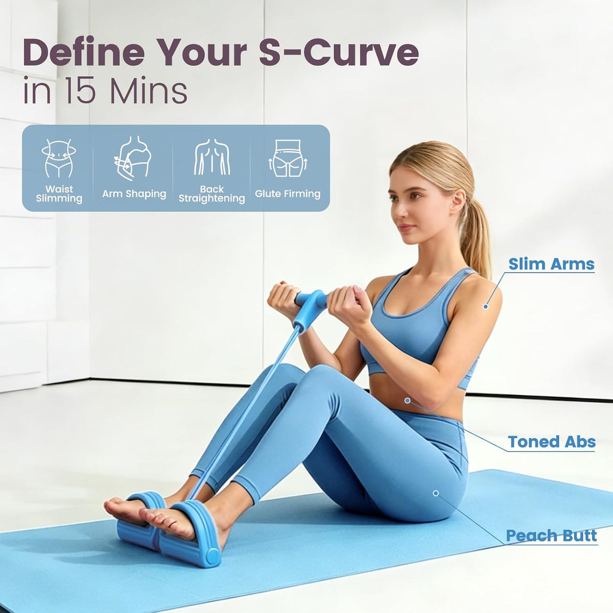 9-in-1 Home Workout Equipment for Women, Pedal Resistance Band with Handle, Thigh Master, Core Sliders & Exercise Bands with Workout Guide, Beginner Starter Kit for Ab Workout & Body Toning