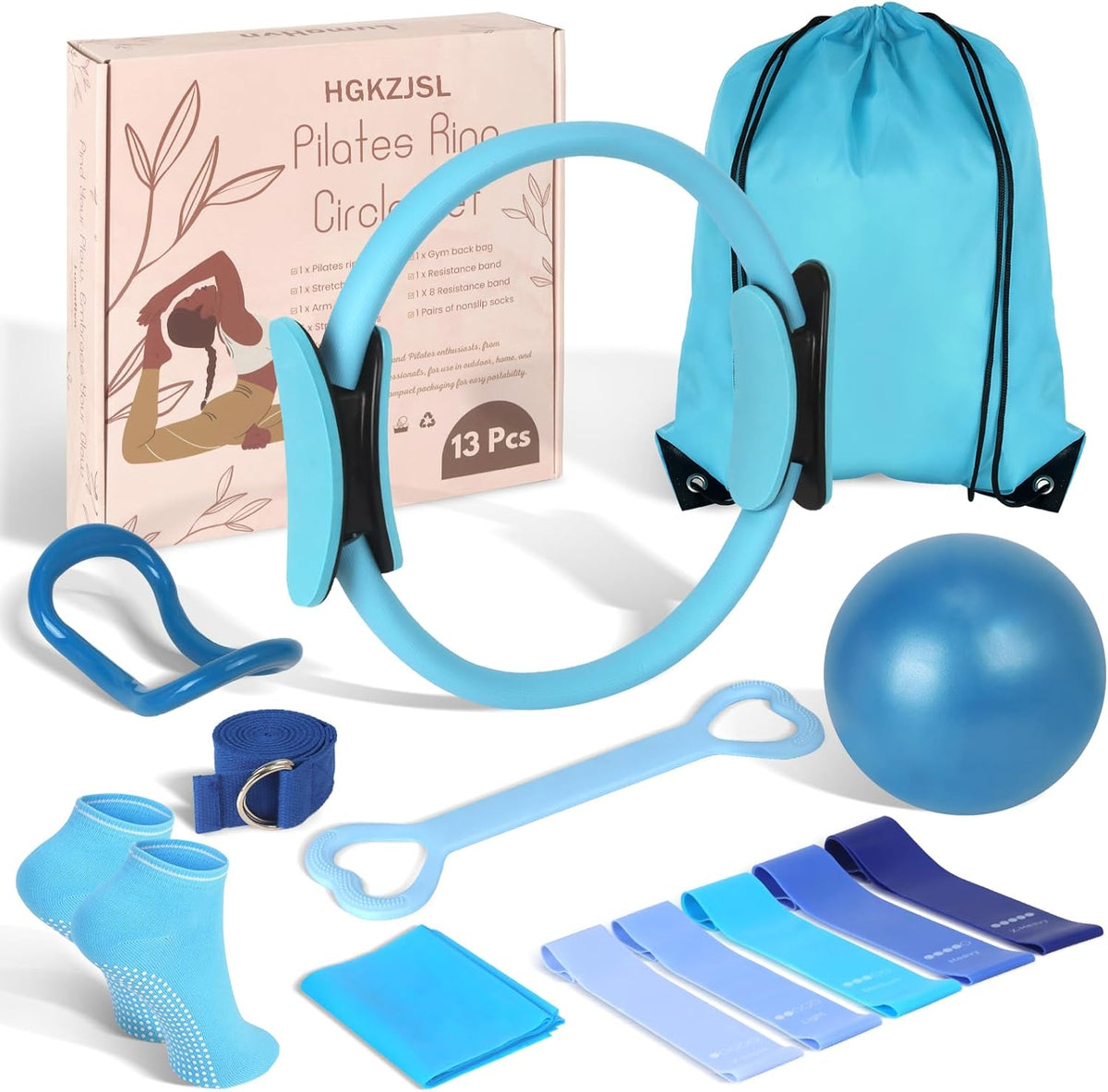 Pilates Kit for Women 13PCS, Pilates Ring Ball Resistance Bands Workout Set | Pilates equipment set for women and beginners, at home pilates kit for mat workouts, toning, stretching and strength training