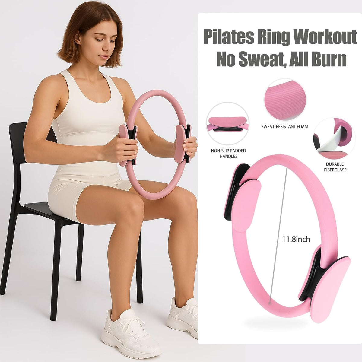 Pilates Kit for Women,Pilates Ring and Ball Set, Resistance Bands, Grip Socks & Yoga Mat Bag, Complete Pilates Essentials Starter Kit for Home Workouts, Pilates Equipment Gift Set for Beginners Pink