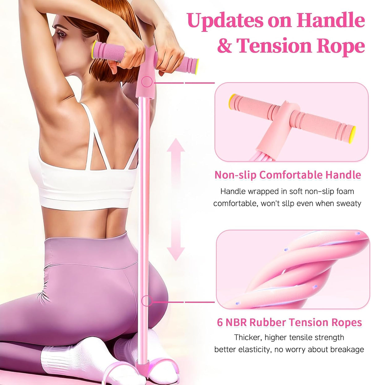 Pedal Resistance Band with Handle, Upgraded 6-Tube Exercise Bands | Natural Rubber Tension Rope, Multifunction Foot Pedal Resistance Bands for Working Out, Ab, Waist, Arm, Leg, Pilates, Yoga