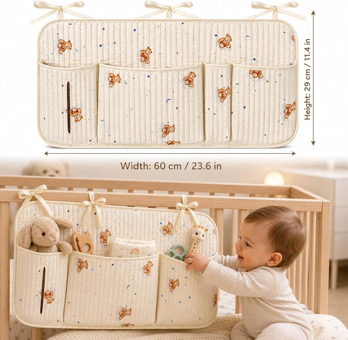 Bedside Caddy Nursery Playpen Organizer, Hanging Crib Book & Toy Storage