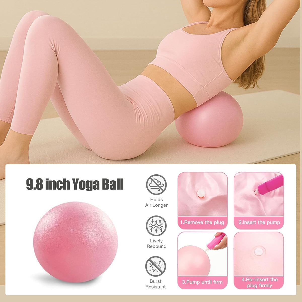 Pilates Kit for Women,Pilates Ring and Ball Set, Resistance Bands, Grip Socks & Yoga Mat Bag, Complete Pilates Essentials Starter Kit for Home Workouts, Pilates Equipment Gift Set for Beginners Pink