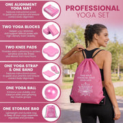 Foldable Yoga Mat and Blocks Set for Women with 2 Pack Yoga Blocks and Strap,Thin Non Slip Pilates Mat with Bag, Home Workout Equipment Essentials Starter Kit for Beginners Full Body Toning