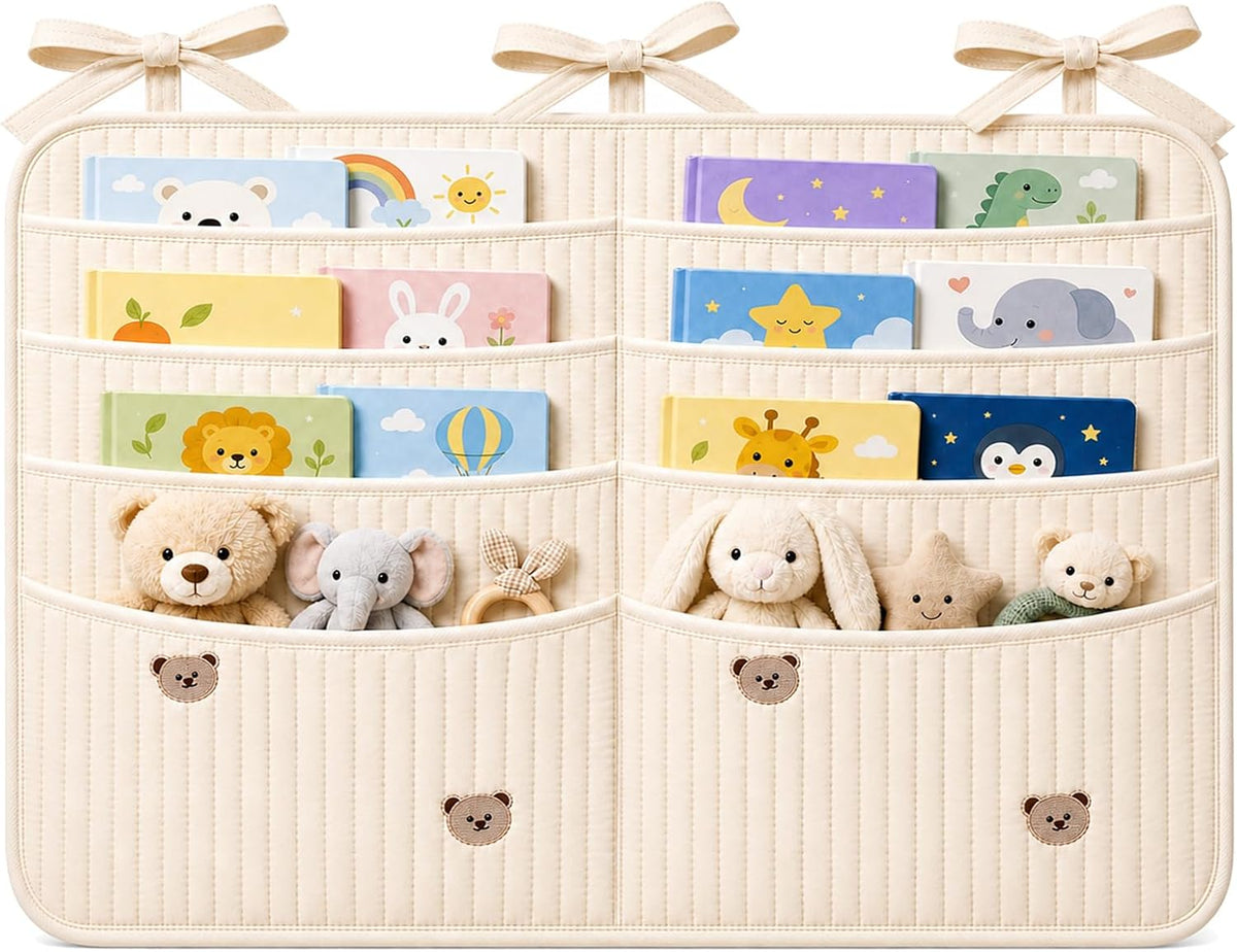 Bedside Caddy Nursery Playpen Organizer, Hanging Crib Book & Toy Storage
