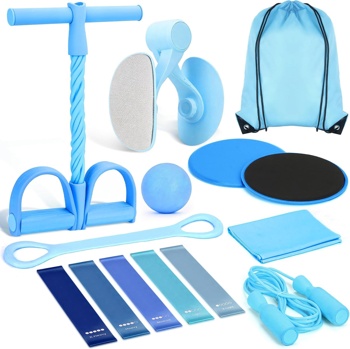 9-in-1 Home Workout Equipment for Women, Pedal Resistance Band with Handle, Thigh Master, Core Sliders & Exercise Bands with Workout Guide, Beginner Starter Kit for Ab Workout & Body Toning