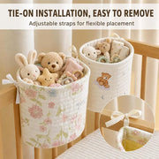 Baby Playpen Organizer Hanging Baskets, 2 Pack Cotton Nursery Storage for Toys & Books, Crib Caddy Bedside Organizer, Baby Organizers and Storage for Baby Shower, Bear & Floral