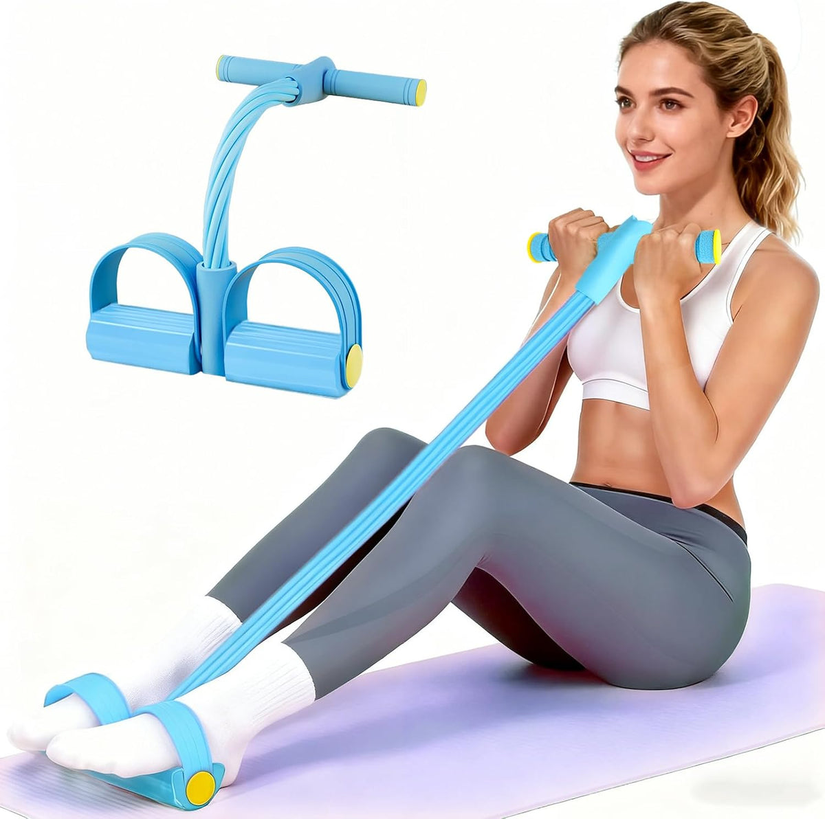 Pedal Resistance Band with Handle, Upgraded 6-Tube Exercise Bands | Natural Rubber Tension Rope, Multifunction Foot Pedal Resistance Bands for Working Out, Ab, Waist, Arm, Leg, Pilates, Yoga