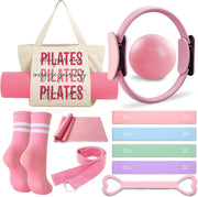 Pilates Kit for Women,Pilates Ring and Ball Set, Resistance Bands, Grip Socks & Yoga Mat Bag, Complete Pilates Essentials Starter Kit for Home Workouts, Pilates Equipment Gift Set for Beginners Pink