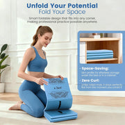 Foldable Yoga Mat and Blocks Set for Women with 2 Pack Yoga Blocks and Strap,Thin Non Slip Pilates Mat with Bag, Home Workout Equipment Essentials Starter Kit for Beginners Full Body Toning