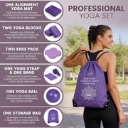 Foldable Yoga Mat and Blocks Set for Women with 2 Pack Yoga Blocks and Strap,Thin Non Slip Pilates Mat with Bag, Home Workout Equipment Essentials Starter Kit for Beginners Full Body Toning