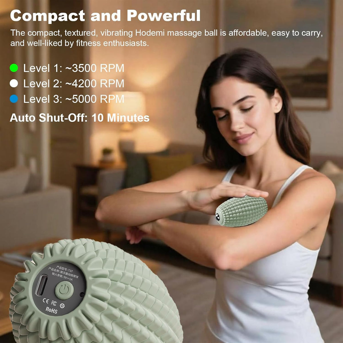 HODEMI Vibrating Massage Ball with Magnetic Rolling Head, Handheld High-Frequency Vibration Massager, 3 Speed Levels, Rechargeable Silicone Massage Roller for Gym, Office, and Travel Use (Purple)