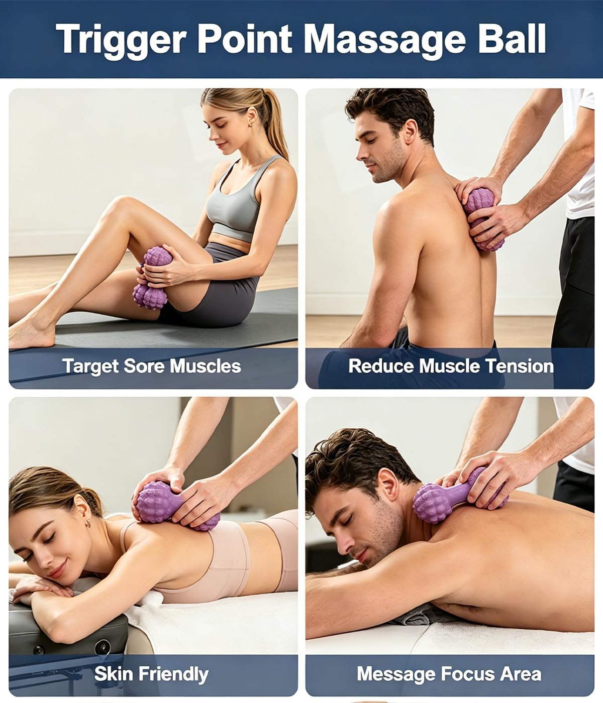 3 in 1 Foot Massage Ball Set, Standard Textured Peanut Massage Balls Kit, Deep Tissue Muscle Relaxation Therapy Tools Perfect for Home Office Gym Travel Use Purple Set