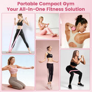 9-in-1 Home Workout Equipment for Women, Pedal Resistance Band with Handle, Thigh Master, Core Sliders & Exercise Bands with Workout Guide, Beginner Starter Kit for Ab Workout & Body Toning