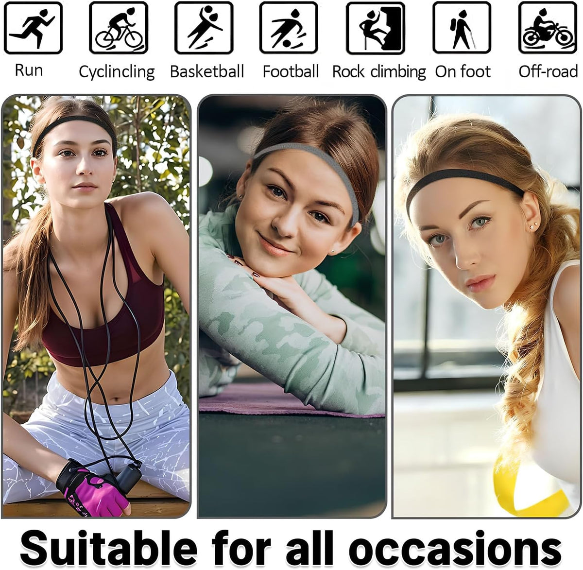 LumaHvn®  6 Pack Thin Non-Slip Sports Headbands