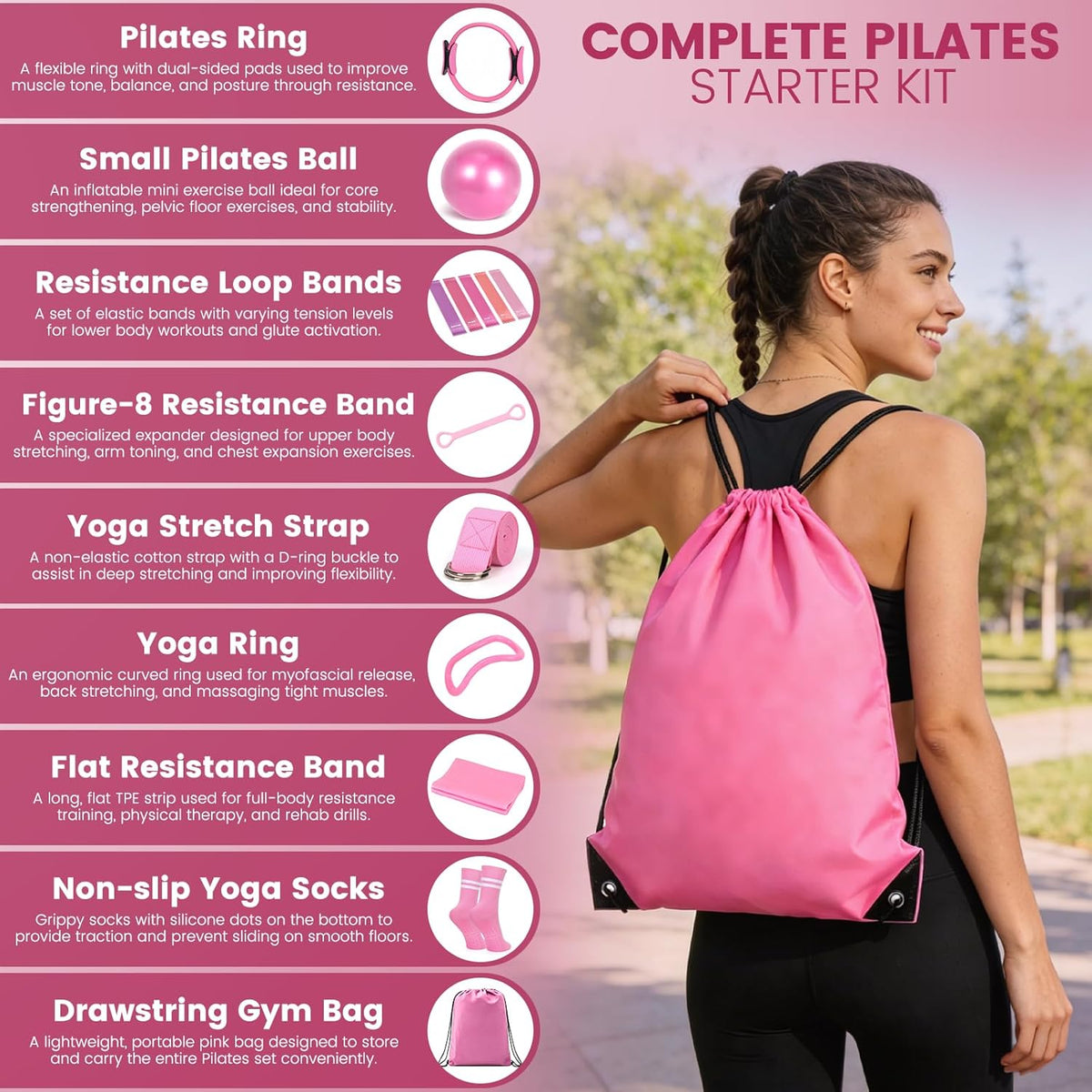 Pilates Kit for Women 13PCS, Pilates Ring Ball Resistance Bands Workout Set | Pilates equipment set for women and beginners, at home pilates kit for mat workouts, toning, stretching and strength training
