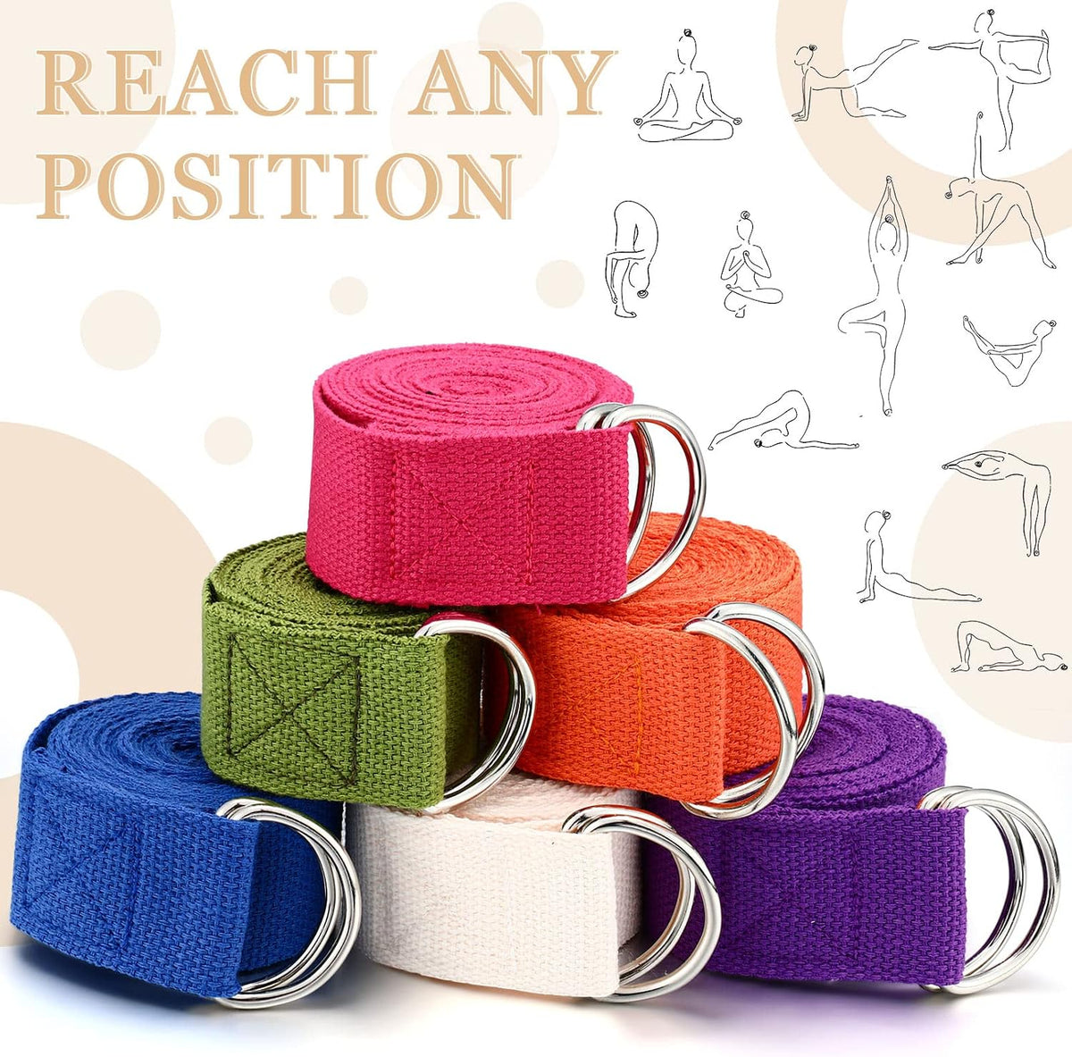 LumaHvn® 6 ft Cotton-Blend Yoga Strap with Metal D-Ring