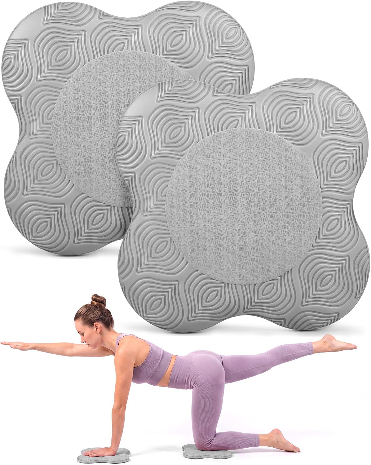 2-4 Pack Yoga Knee Pads, TPE Cushion for Pilates Exercise | Non-slip kneeling pads with ergonomic design, 8.8" cushion for yoga pilates floor workouts, knee elbow wrist support