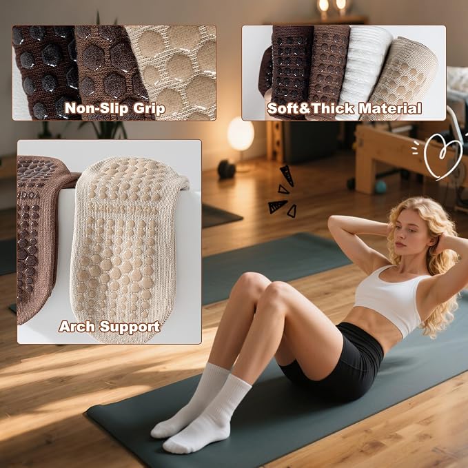 LumaHvn® 6-Pair Non-Slip Pilates Grip Socks for Women