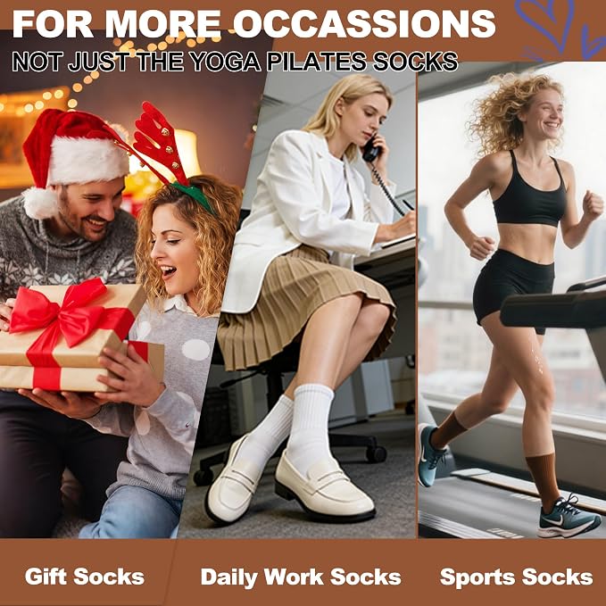 LumaHvn® 6-Pair Non-Slip Pilates Grip Socks for Women