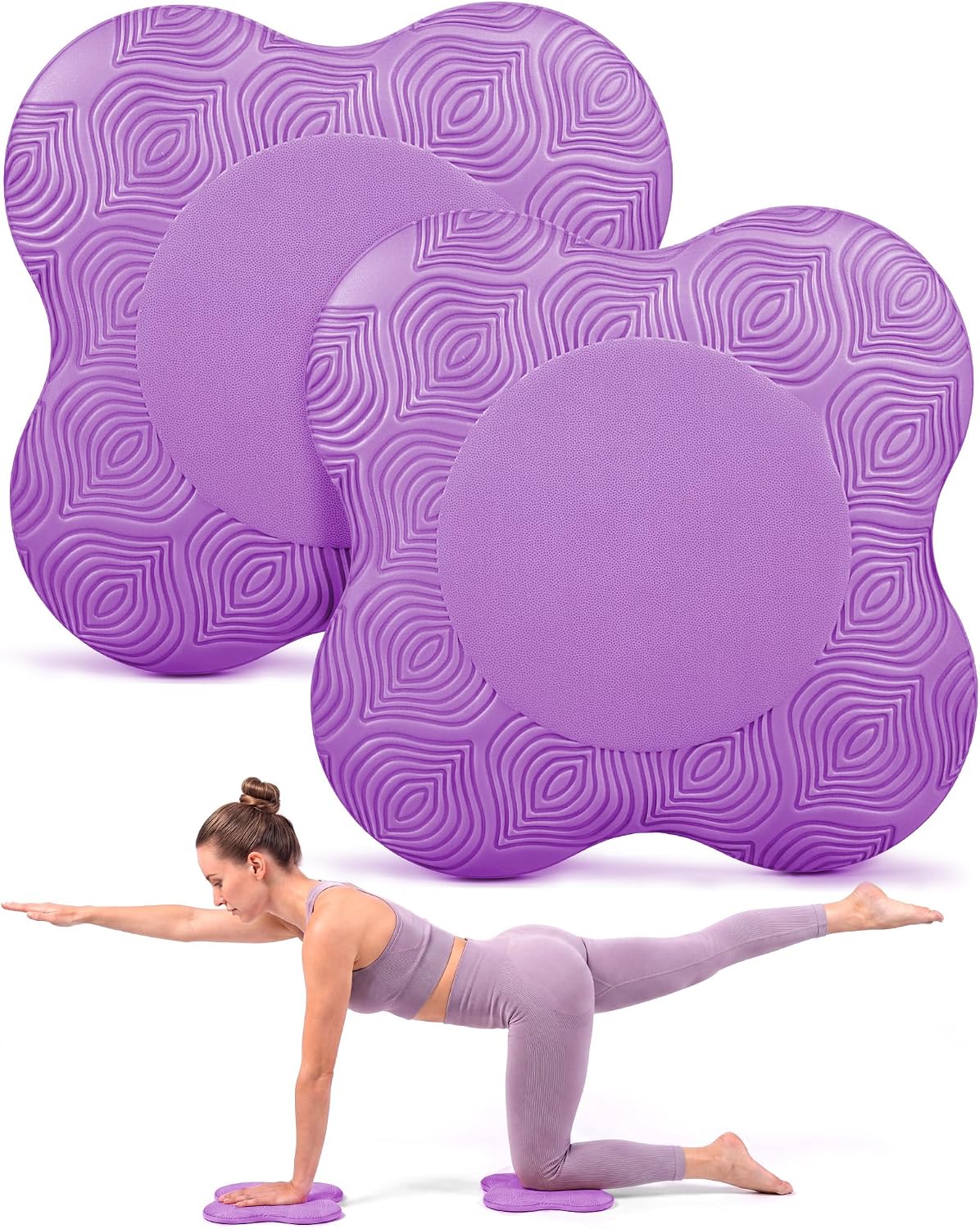 2-4 Pack Yoga Knee Pads, TPE Cushion for Pilates Exercise | Non-slip kneeling pads with ergonomic design, 8.8" cushion for yoga pilates floor workouts, knee elbow wrist support