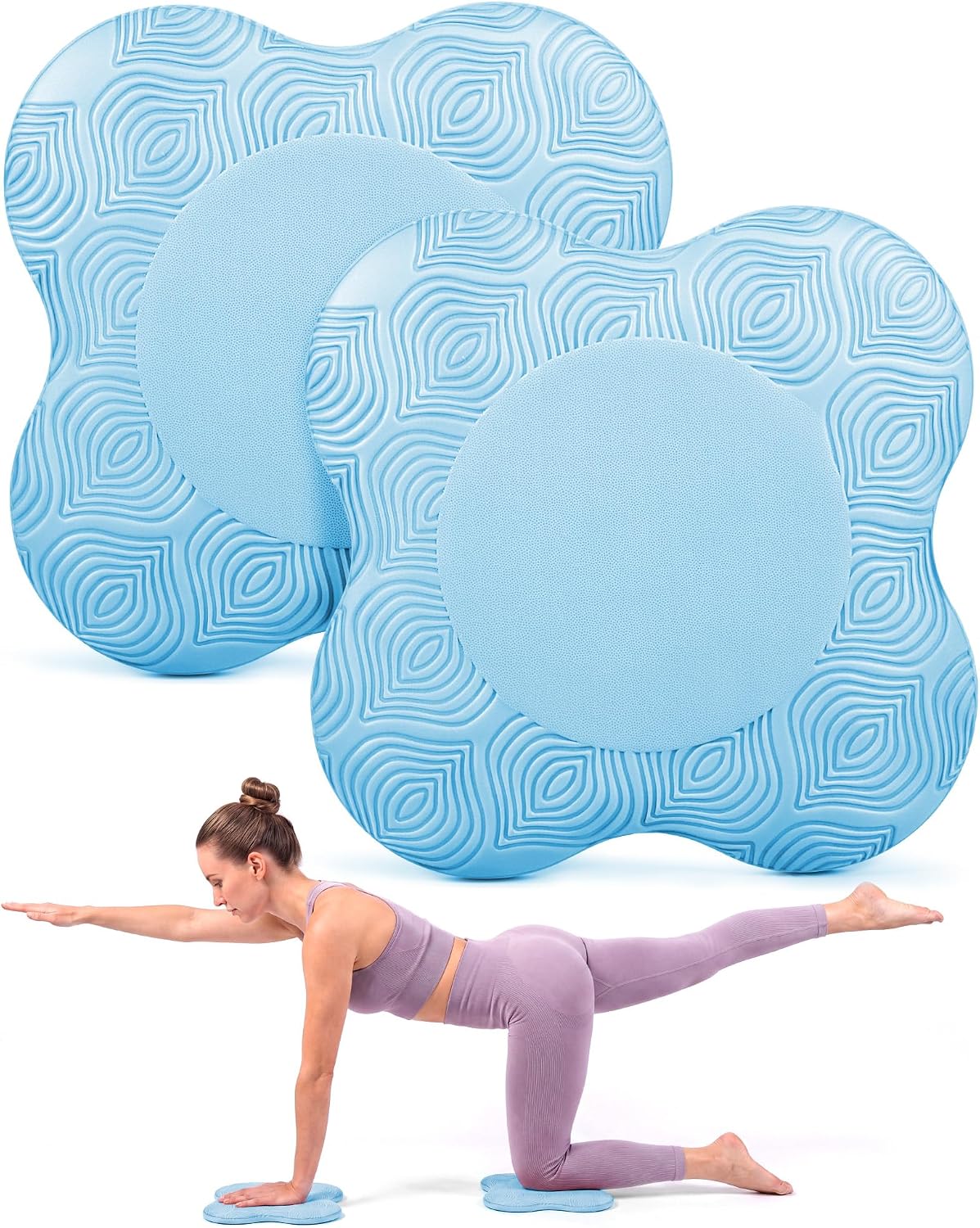 2-4 Pack Yoga Knee Pads, TPE Cushion for Pilates Exercise | Non-slip kneeling pads with ergonomic design, 8.8" cushion for yoga pilates floor workouts, knee elbow wrist support