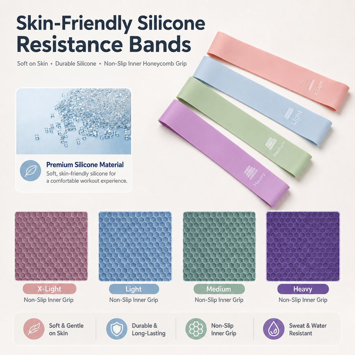 4-Pack Silicone Resistance Bands – Latex-Free & Non-Slip